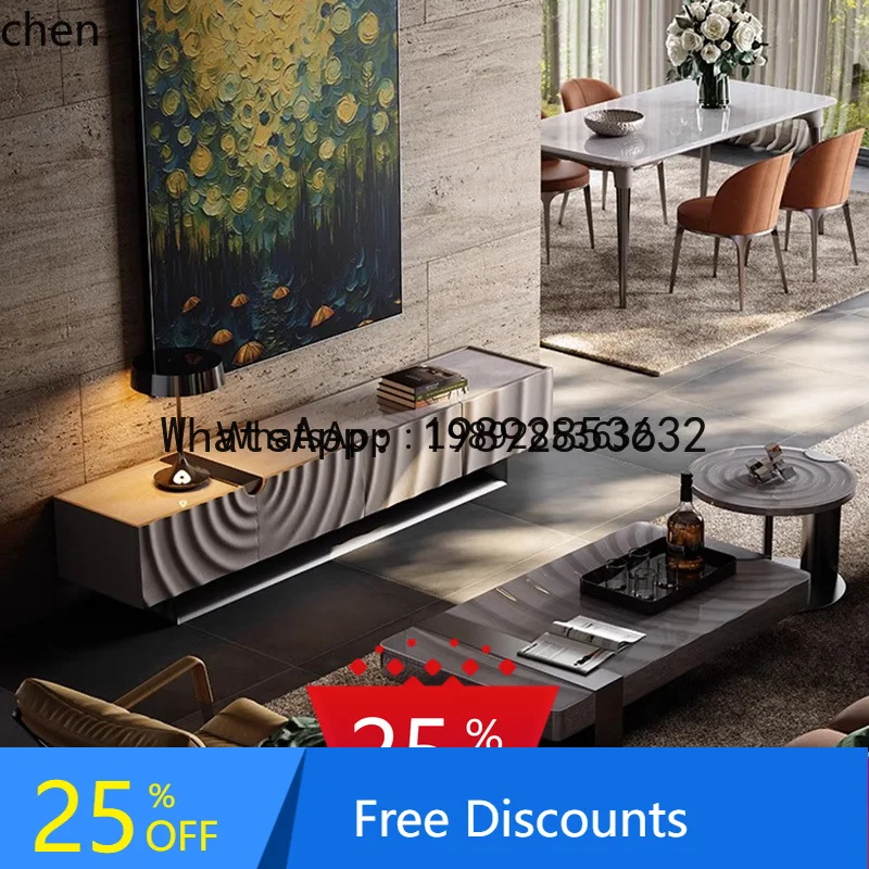 

TV cabinet whole house with rock slab storage floor cabinet coffee table combination TV cabinet