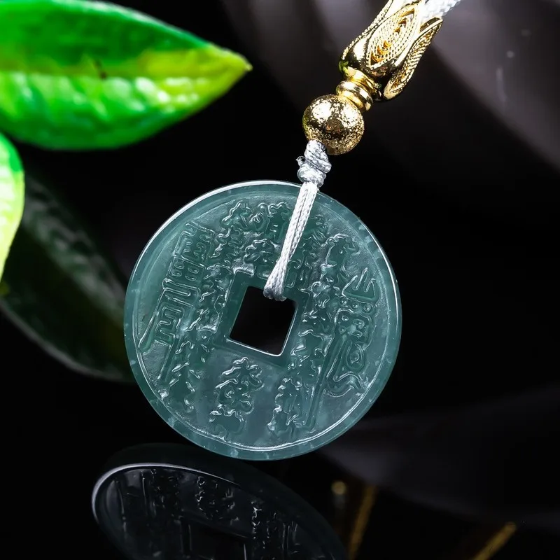 Jade , peace buckle, ice-waxy green jadeite pendant, mountain ghost money amulet