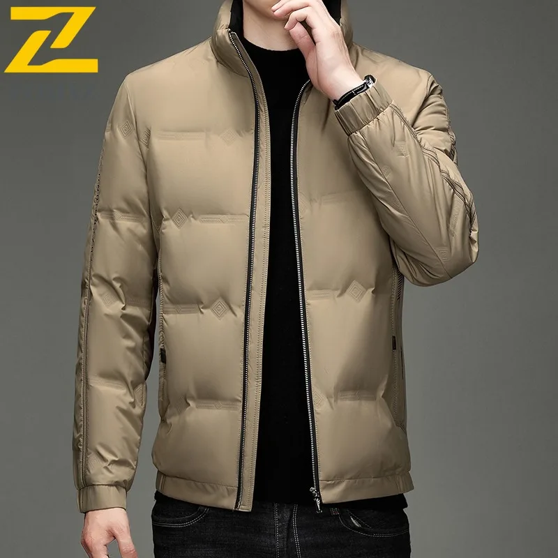 COMXZ Luxury Men Down Jacket Commuting Office Thickened Coat Fashion Stand Collar Outdoor Travel Cold Protection Winter Coat