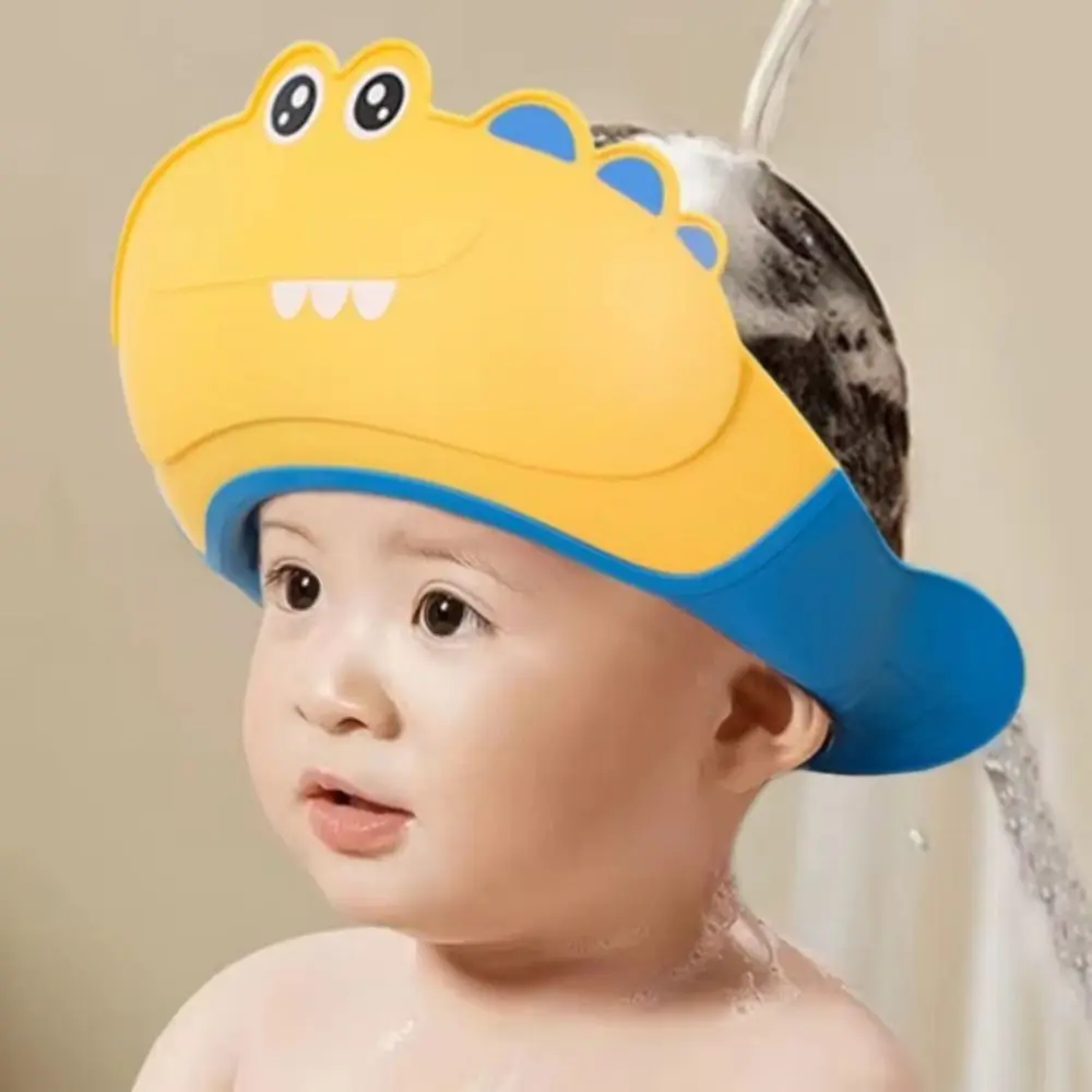 Gorro de ducha para bebé con forma de Animal, gorro de champú suave ajustable para bebé, protección impermeable para los ojos y los oídos, gorro de baño para niños