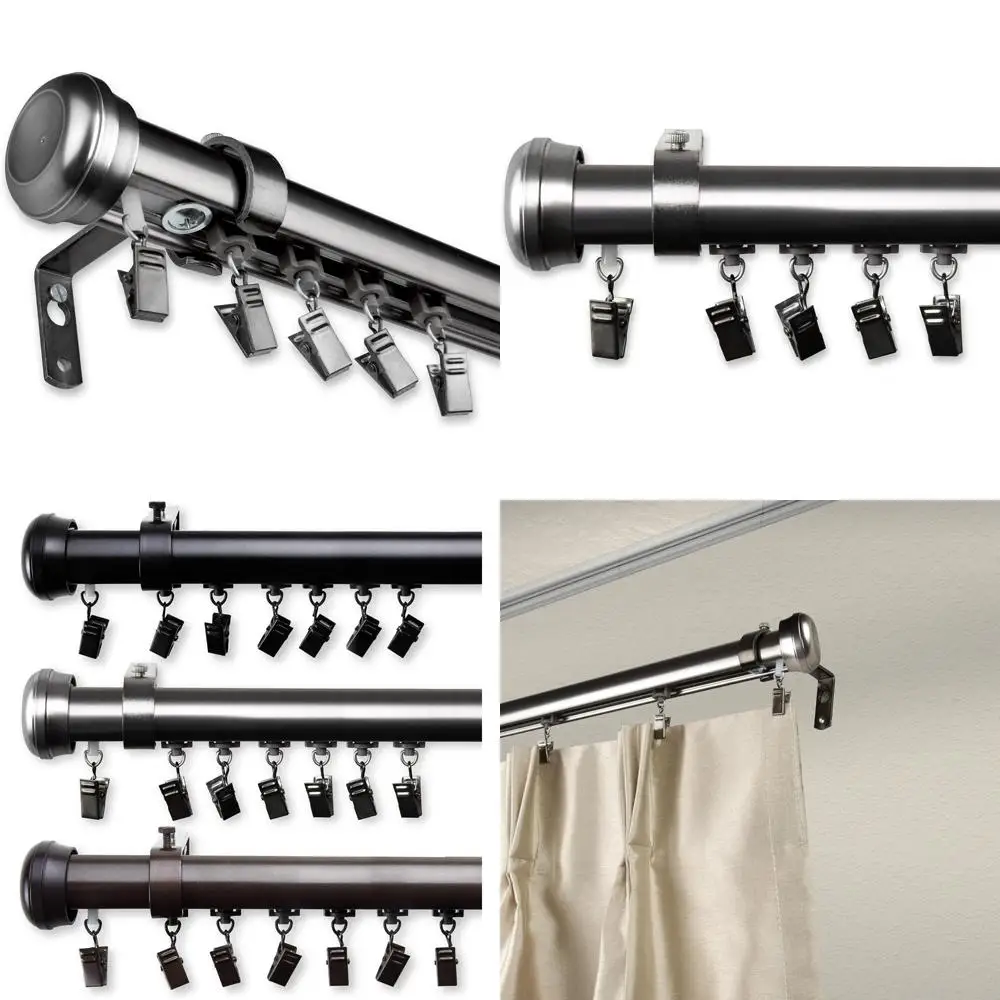合金カーテン用コードレストラバースロッド、48～86インチ、ピューター仕上げ、長持ちし使いやすい