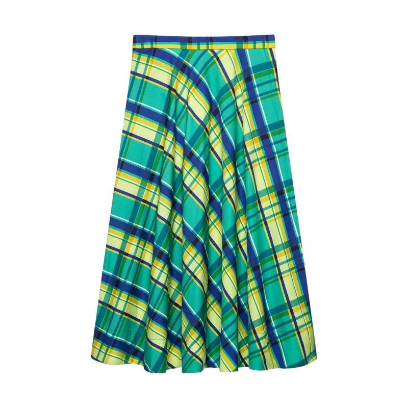 Dave&Di Women's 2026 Summer New Product Casual Versatile Mid Waist Checkered A-line Half Length Skirt For Women
