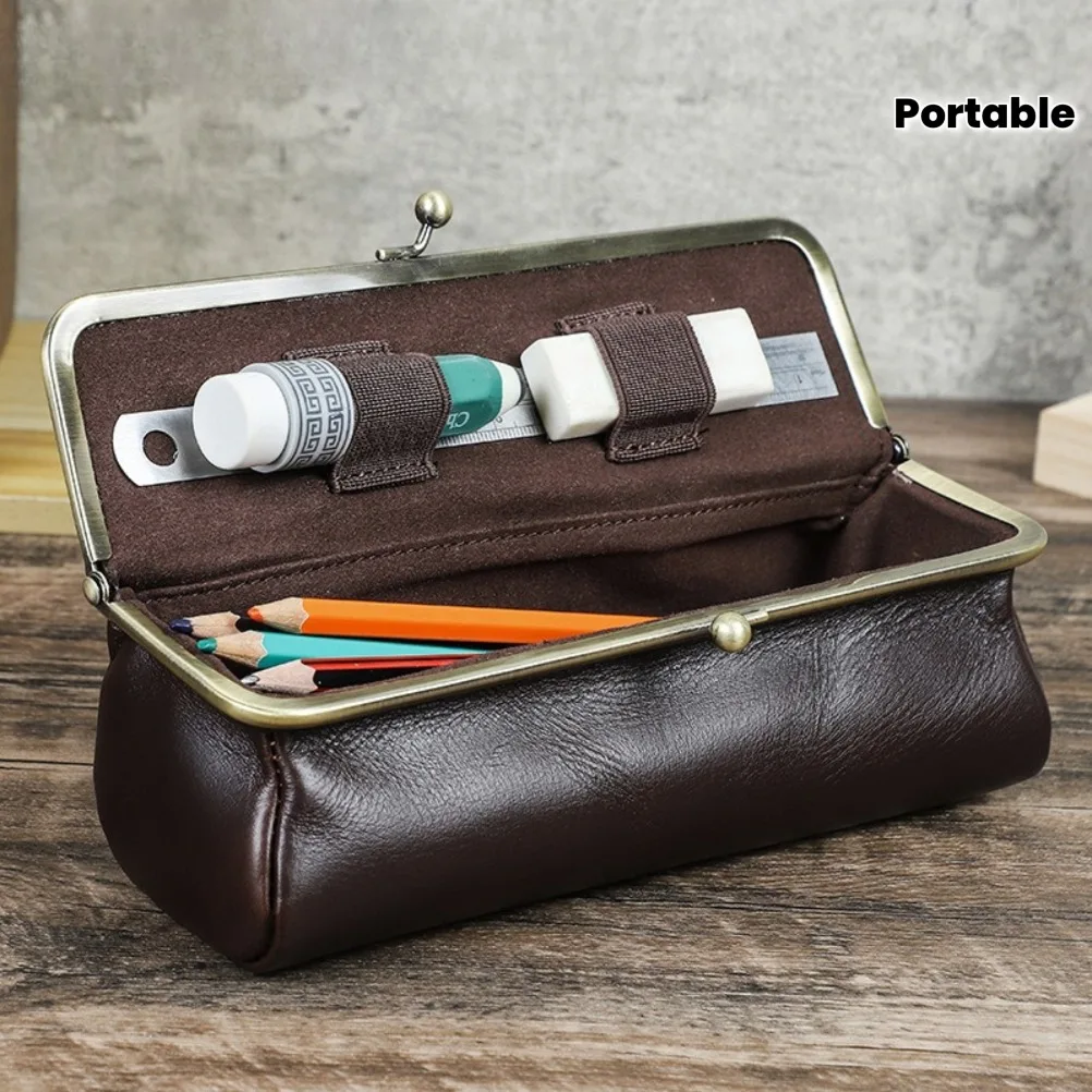 

Винтажный пенал из натуральной кожи большой вместимости для студентов и офисных работников, портативный органайзер для ручек и канцелярских принадлежностей