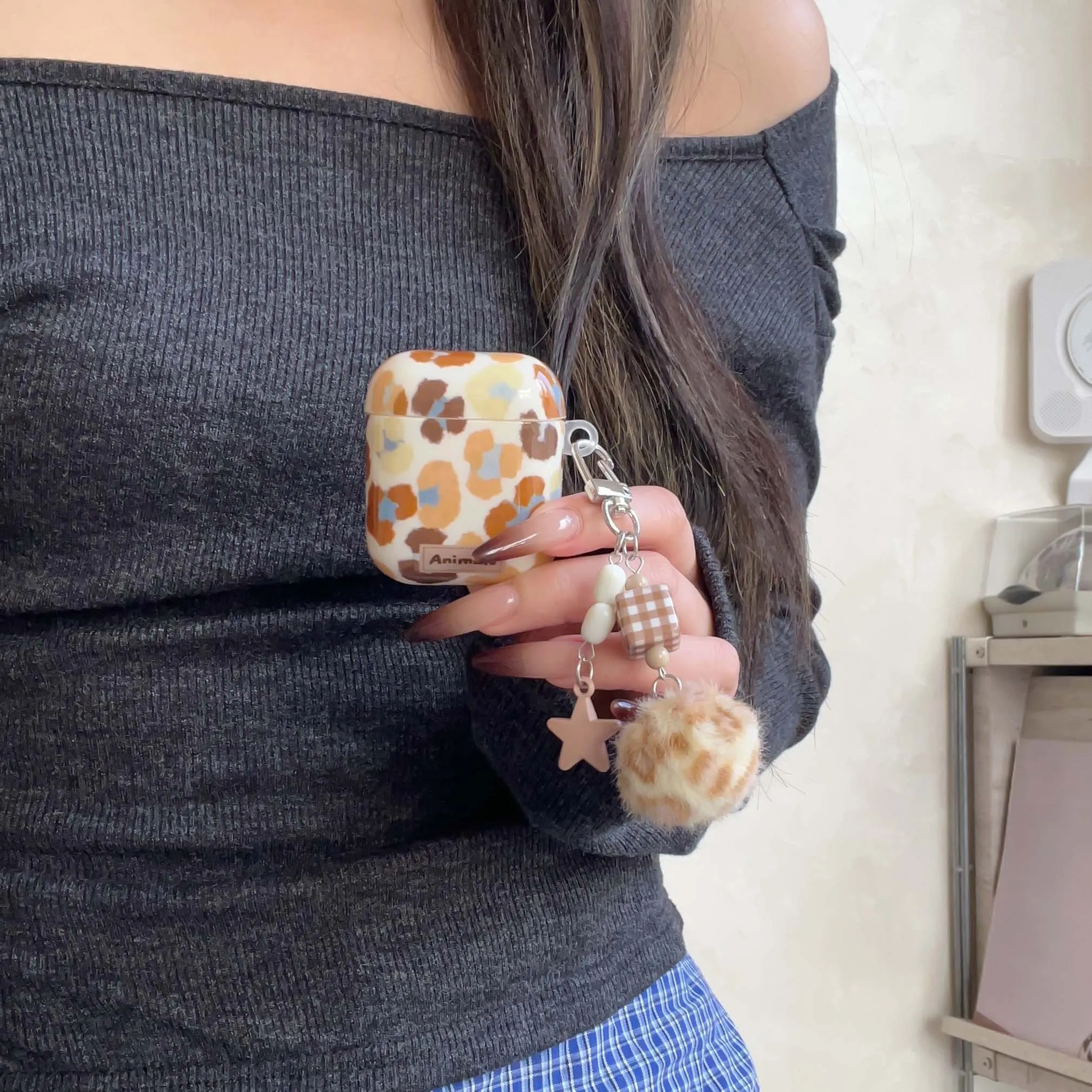 Leopard imd earphone case wireless bluetooth charging box ins plush pendant cool for apple airpods 4 3 pro 2nd 2 1 cover