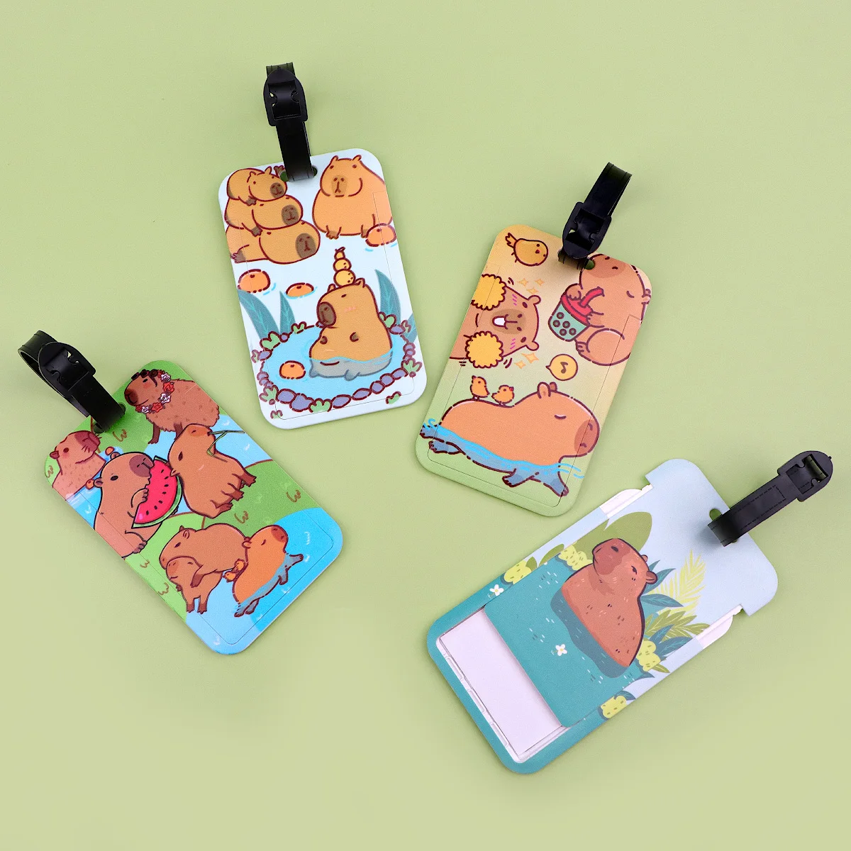 علامات الأمتعة Happy Capybara إكسسوارات السفر علامات حقيبة الموضة نمط السيليكون المحمولة حامل عنوان معرف تسمية السفر
