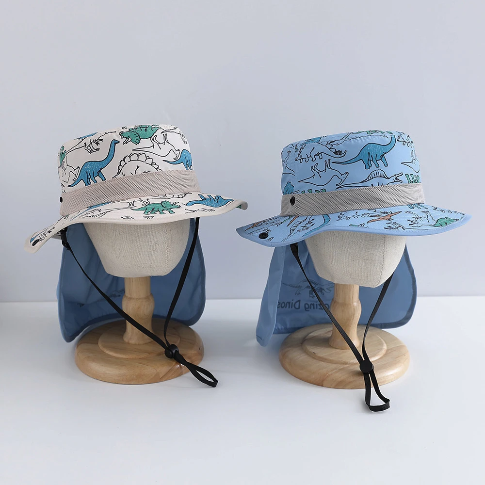 

Summer Child Boys Girls Sunshade Hats Thin and Breathable Quick Drying Shawl Caps Spring Dinosaur Pattern Children Fisherman Hat