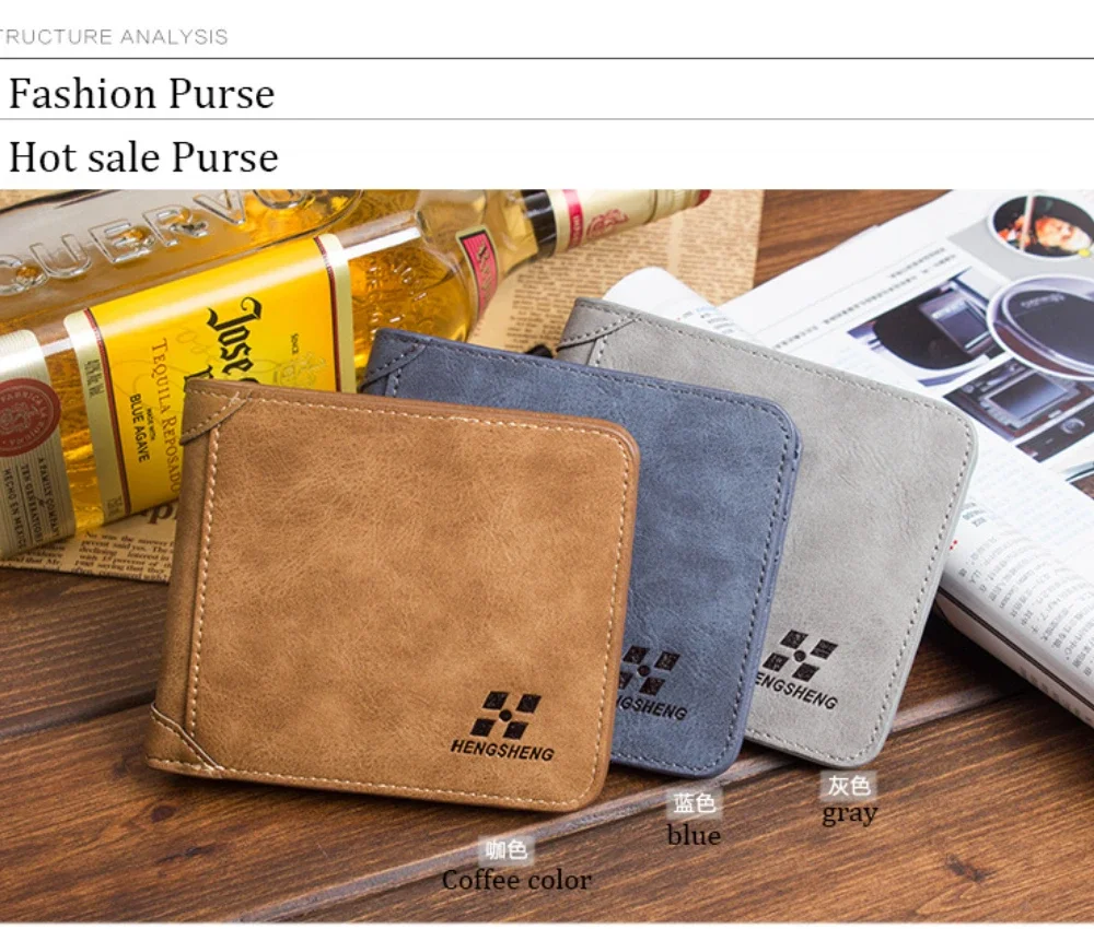 Dompet pria Retro Eropa dan Amerika, dompet kulit Nubuck kasual mode tipis dengan gaya horisontal dan vertikal