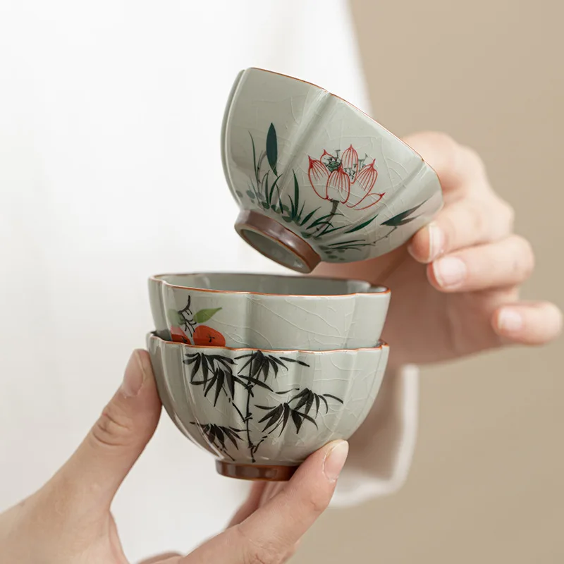 Kreative handbemalte Bambus Teetassen Retro Keramik Teetasse Chinesische Kung Fu Master Cup Haushalt Kleine Verkostung Teegeschirr Drink
