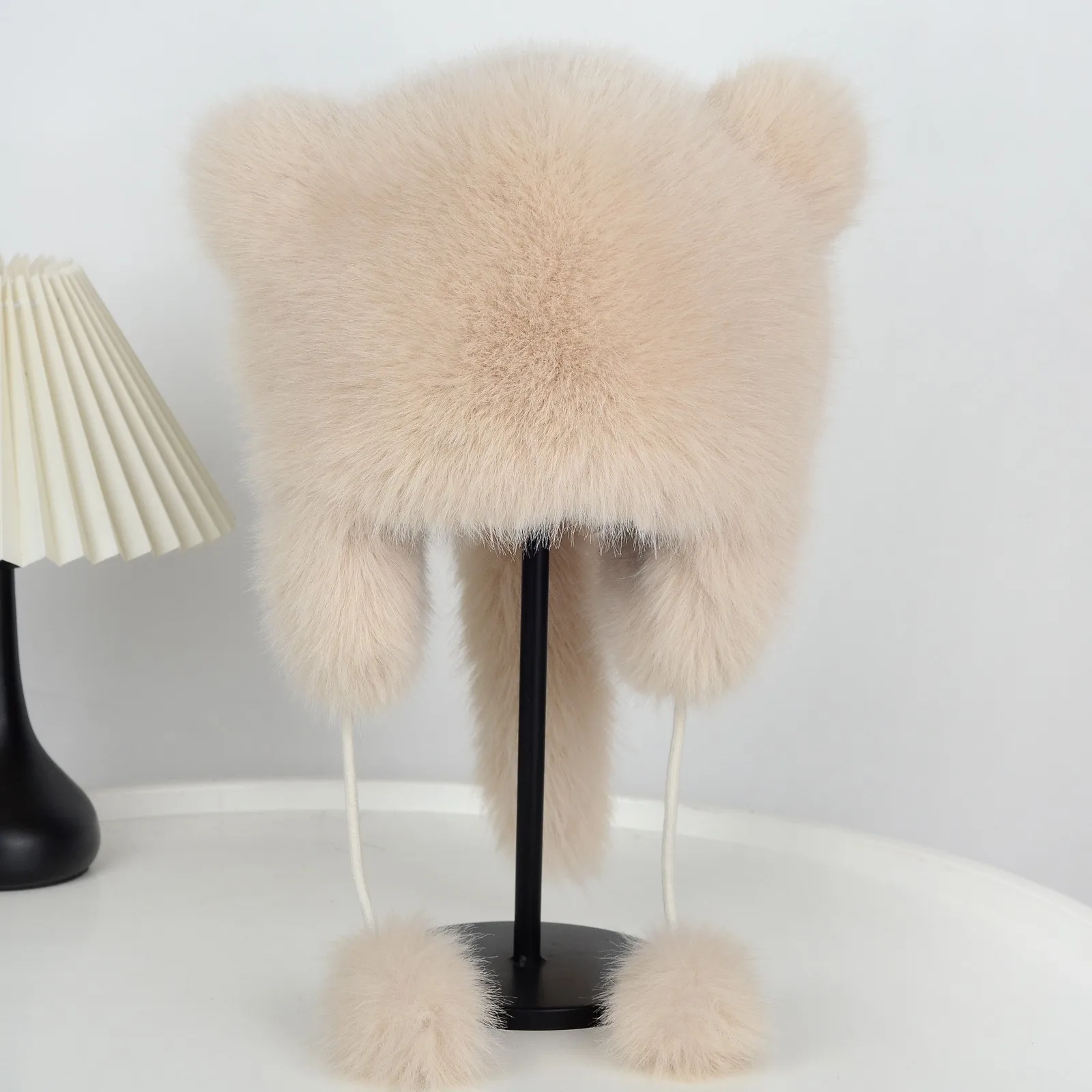Winter Plüsch Kunstfell-Mütze für Damen Dicke Flauschige Ohrenschutz-Kappe Winddichte Warme Kopfbedeckung Balaclava-Mütze Damen Panama Russische Mütze – Detail 11