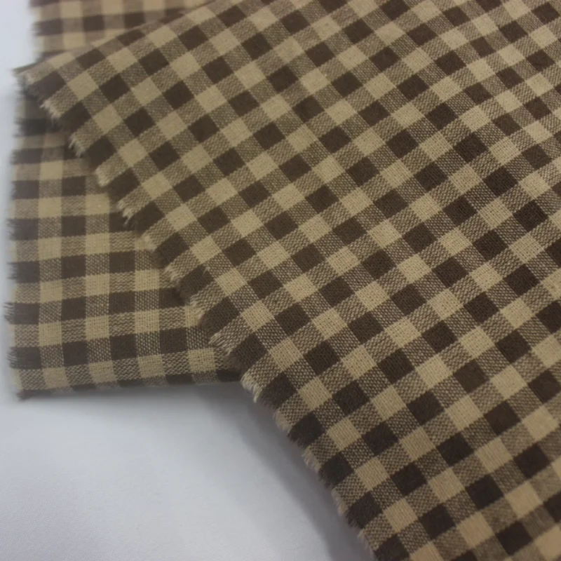 

Coffee-colored cotton checkered fabric for thin dress, pants and shirt handicraft diy fabric