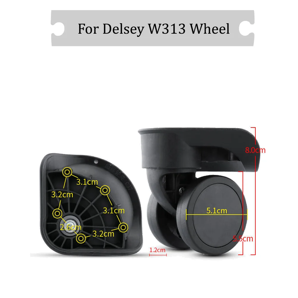 

For Delsey W313 Universal Wheel Black Replacement Suitcase Rotating Shock Absorbing Silent Smooth Wheel Accessories Wheels