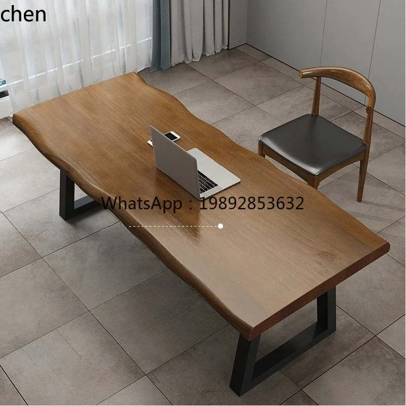 HT log grande planche double contre le mur table e-sports table longue bureau bureau en bois massif bureau d'écriture
