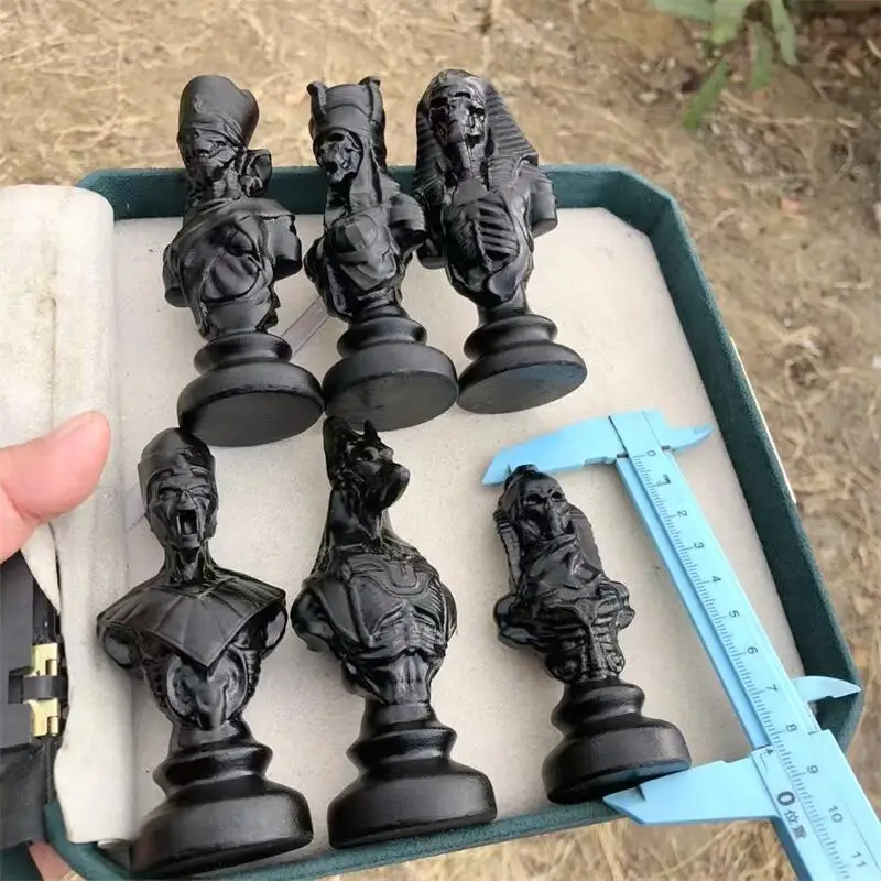 Natural Black Obsidian Pharaoh Of Egypt Death Carving Crystal Healing Fengshui Fashion For Home Decoration Lucky Gift 1pcs