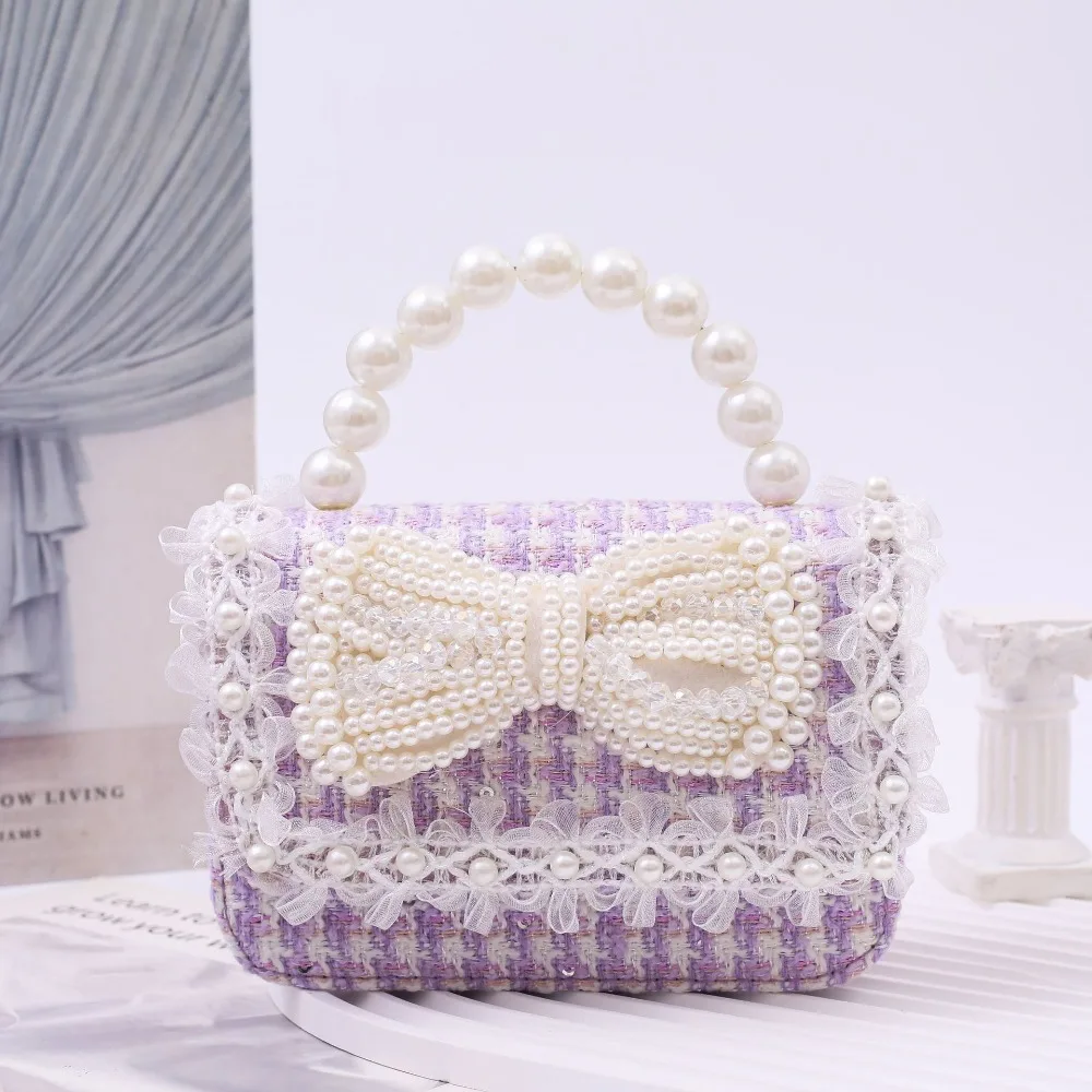 おしゃれな女の子用ハンドバッグ、シックなパールクロスボディバッグ、キュートなプリンセスショルダーバッグ（子供用）