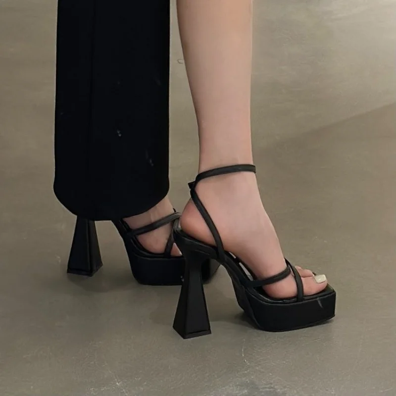 2026 Women New Summer Fashion Open Toe Pure Color High Heels Non-slip Sexy Women Sandal Thin Heels Square Toe Women Shoes 34-39