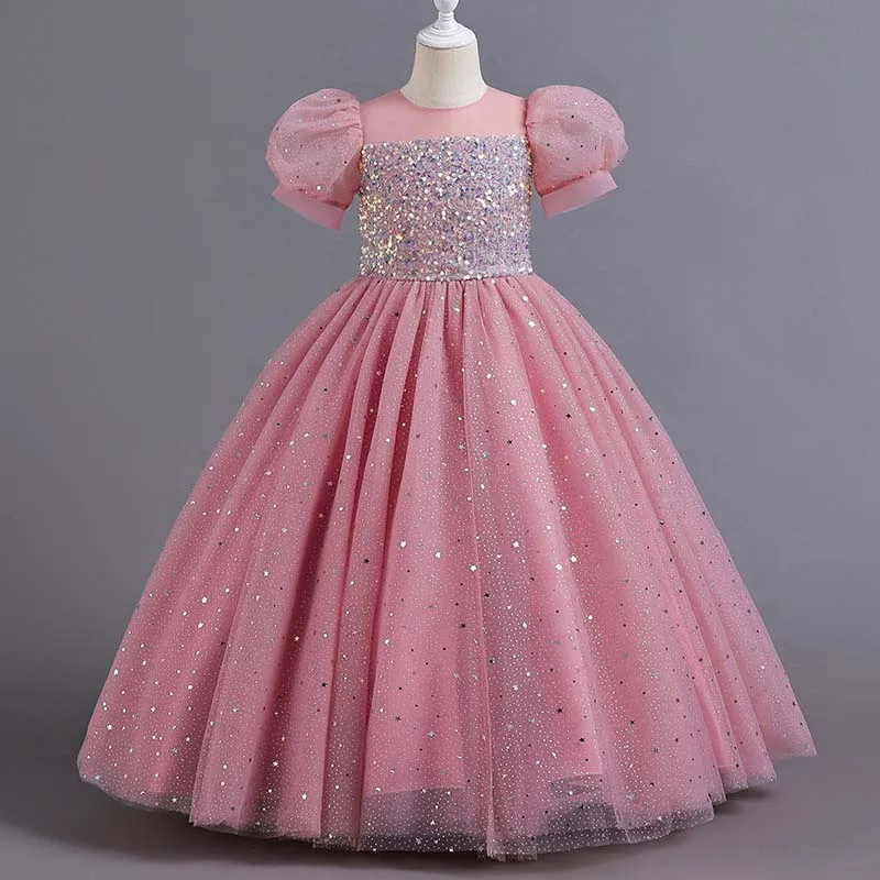 

Children Princess Dress Cute Girls Bubble Sleeve Puffy Skirts Piano Competition Costume Birthday Party Evening Dresses Clothing