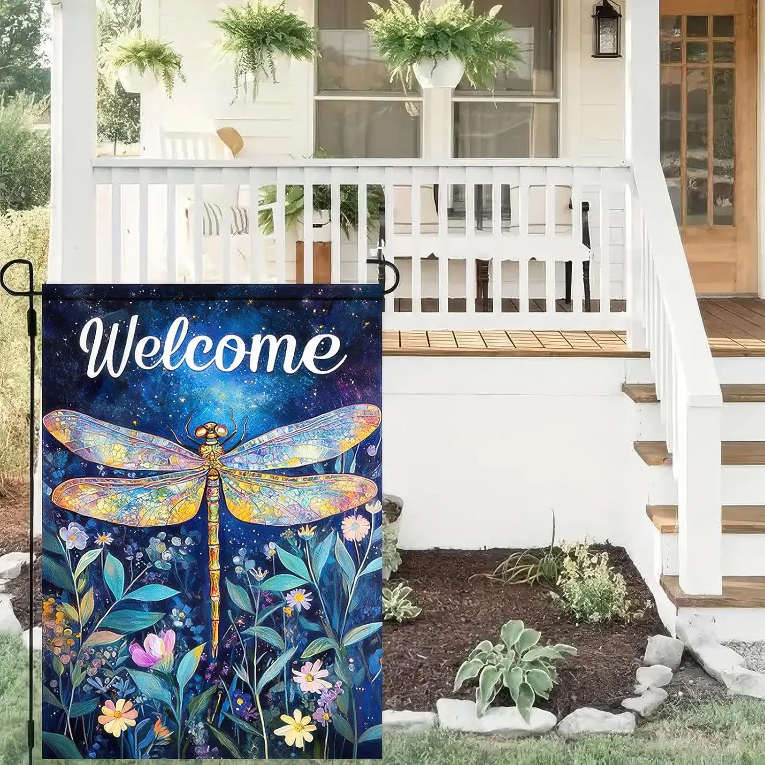 BlissYard Summer Spring Flower Garden Flag Dragonfly Floral Welcome Small Yard Flag Burlap Double Sided Vertical Seasonal Fa SSL