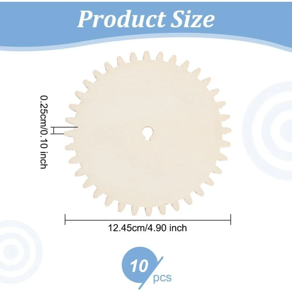 10pcs Wooden Gear Slices Unfinished Wooden Gears Steampunk Gear Pieces Undyed Unfinished Gear Pendants Embellishments DIY