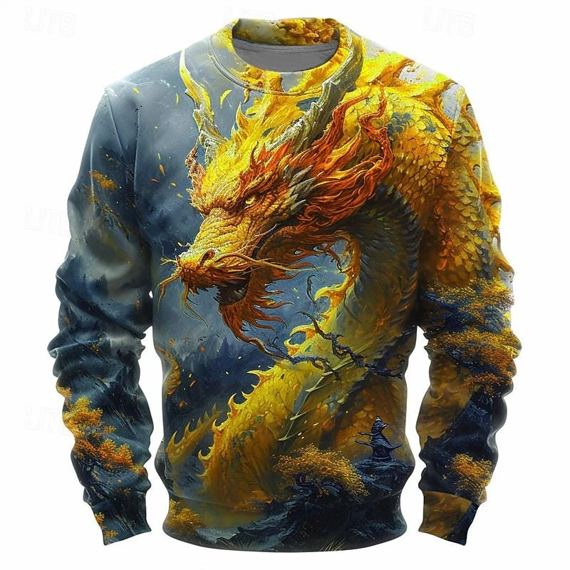 

Autumn New in Sweatshirts 3D Chinese Loong Print Hoodies For Men Fashion Trend Harajuku Oversized O-neck Pullover Funny Clothes