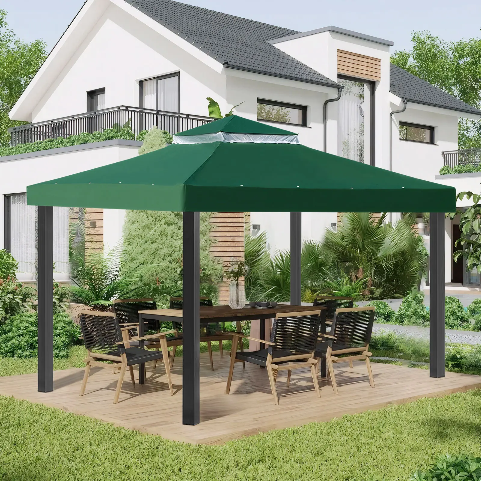Wasserdichtes Ersatzdach für Pavillon mit Drainagelöchern 3x3M Pavillon-Ersatzdach mit atmungsaktivem Netz UV-Schutz und verstärkten Ecken für Gartenpavillons Elegante und langlebige Café-Abdeckung