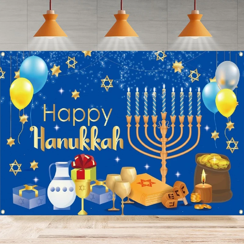 Photography Backdrop Happy Hanukkah Banner Jewish Chanukah Party Supplies Jewish Festival Holiday Party Home Decor Poster Banner