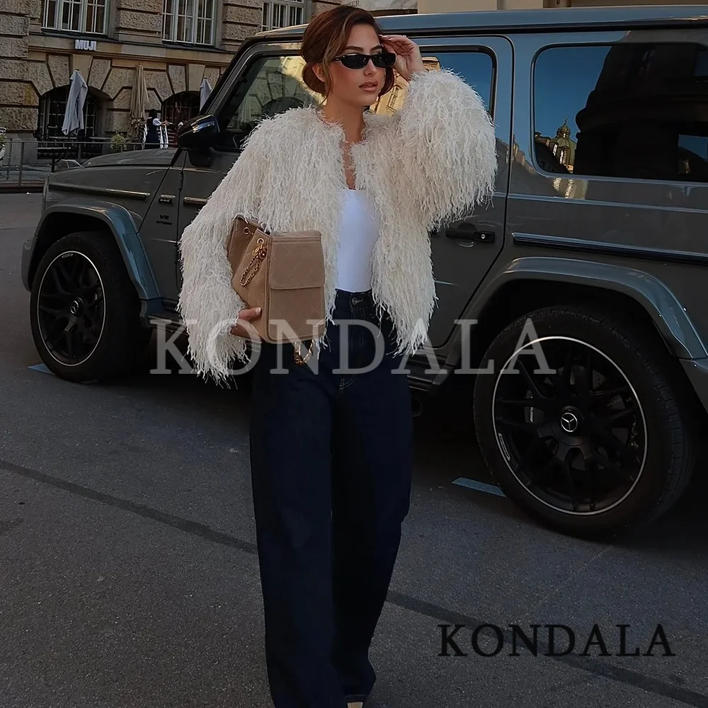 KONDALA عيد الميلاد السنة الجديدة شرابة النساء السترات س الرقبة طويلة الأكمام معاطف قصيرة موضة 2025 الخريف مثير حفلة عشاء سترة حريمي