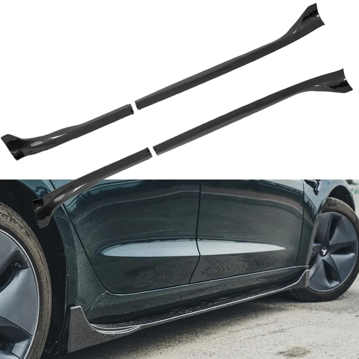 Side Skirts For Tesla Model 3 Highland Model Y 2017-2023 2024 Side Skirt Carbon Fiber Pattern ABS Modified Body Kit Protector