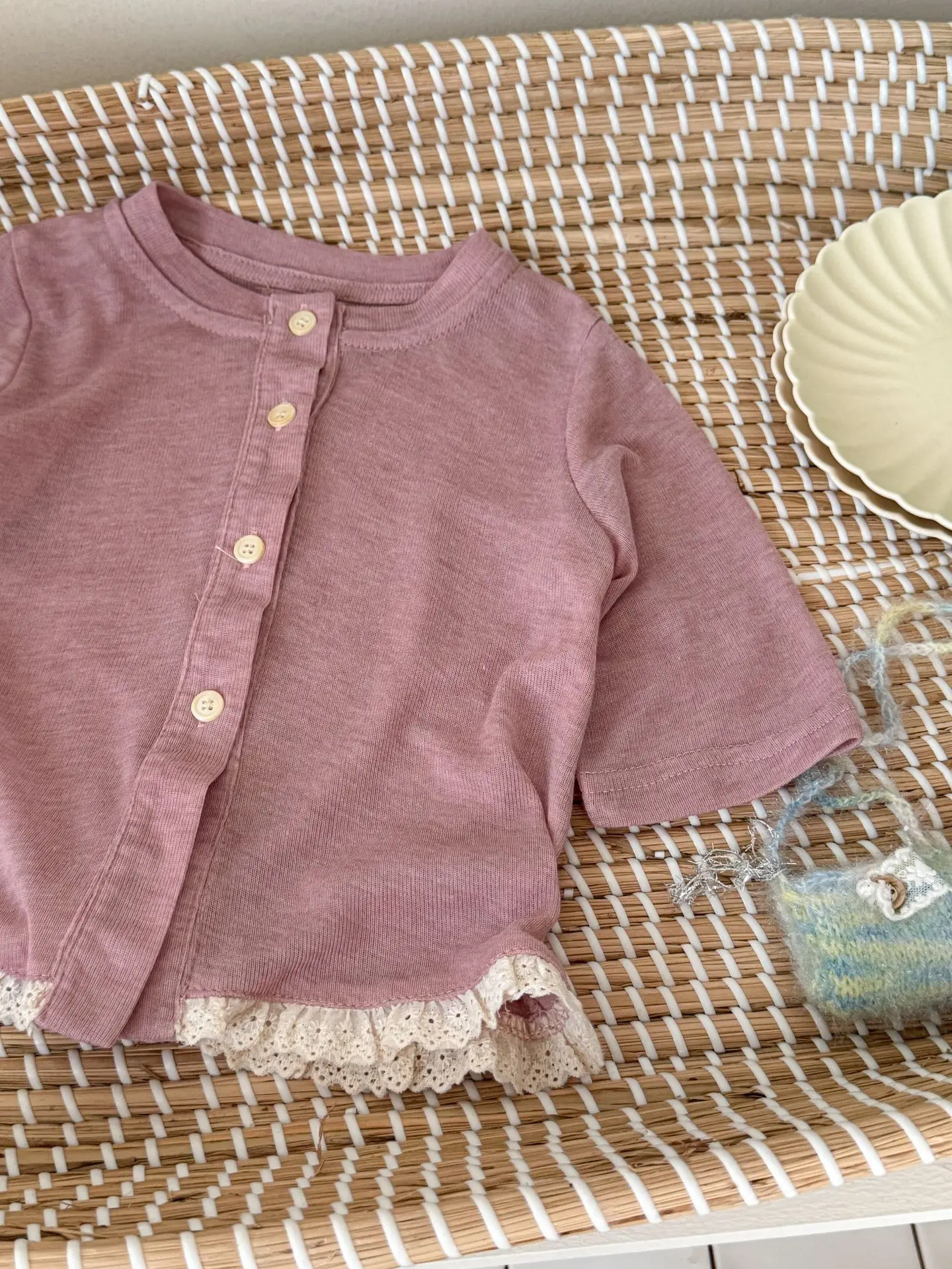 Girls Cardigan 2026 Spring and Summer New Childrens Clothing Korean Style Girl Baby Foreign Style Lace Breathable Light Cardigan