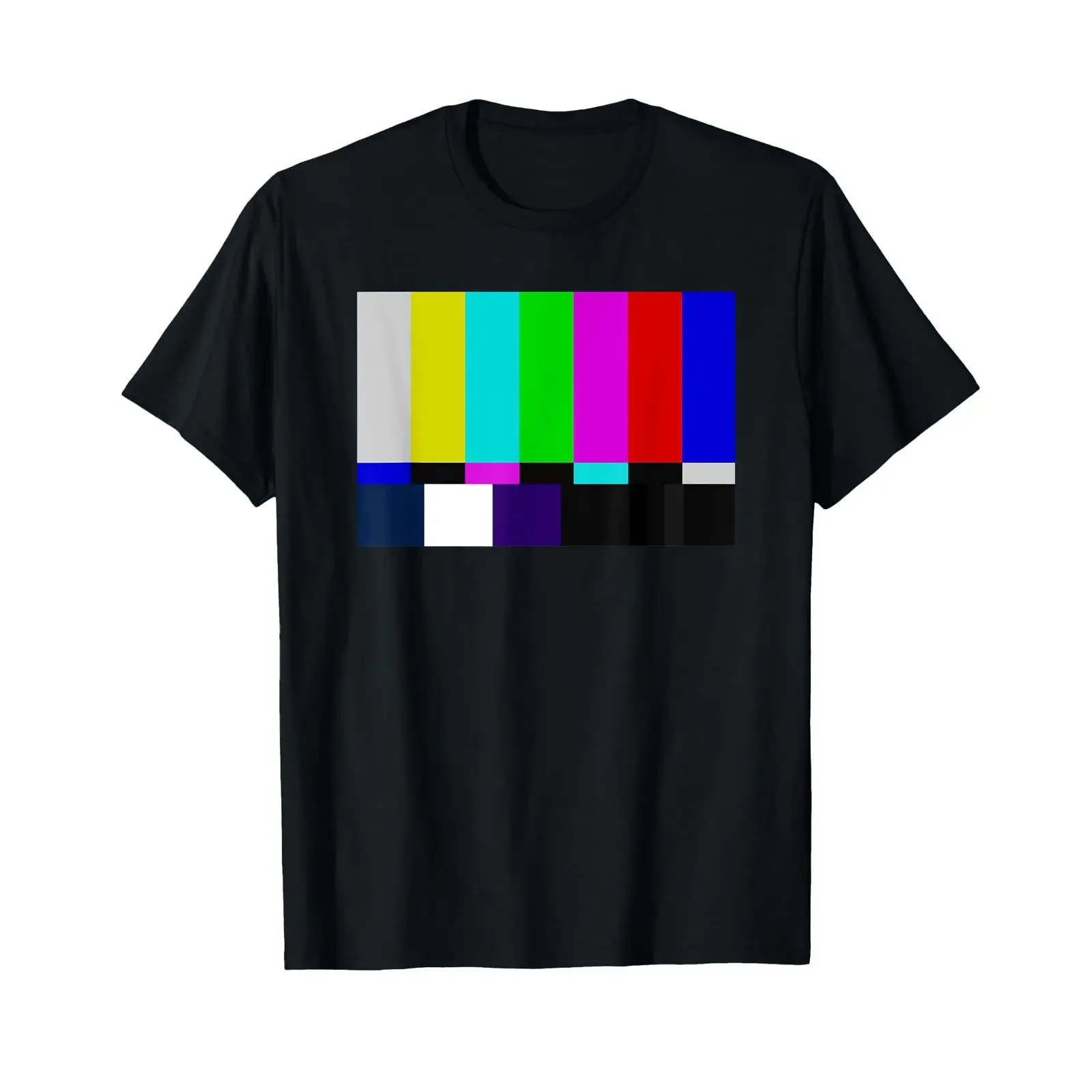 No TV Signal Television Screen Color Bars Test Cool Pattern T Shirt vintage Washed homme Versatile Soft graphic fashion