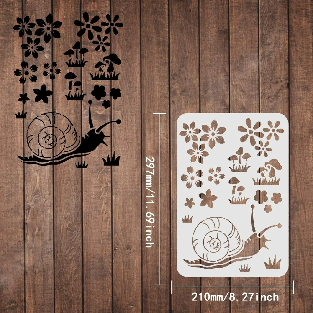 Snail Mushroom Flowers DIY Stencils, 11.6x8.3 Inch Plant Wall Painting Scrapbook Coloring Embossing Album Decorative Template