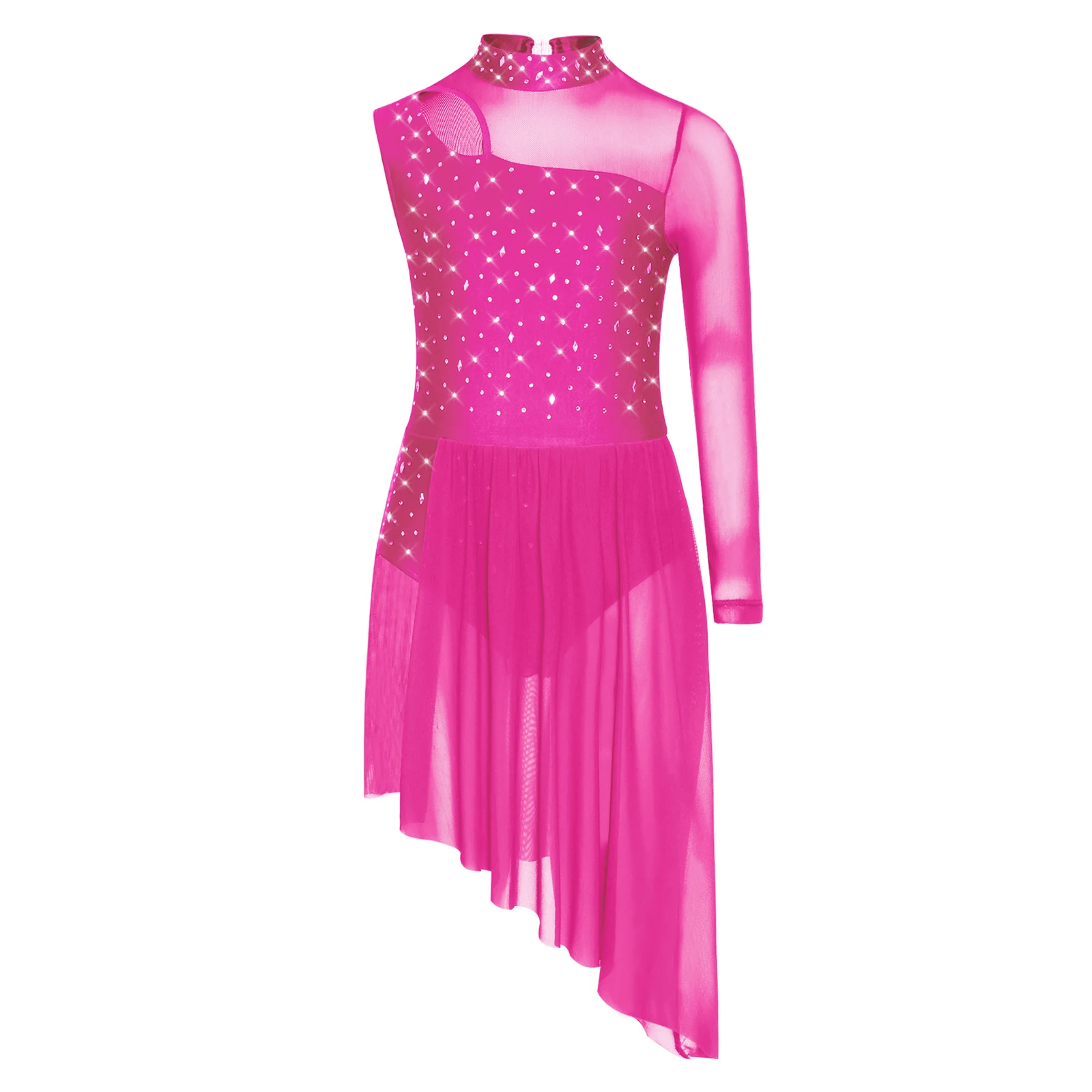 Traje de baile de Ballet de salón de vals de malla transparente lírico para niñas, traje de actuación de baile con lentejuelas, ropa de baile de escenario de Ballet transpirable elegante