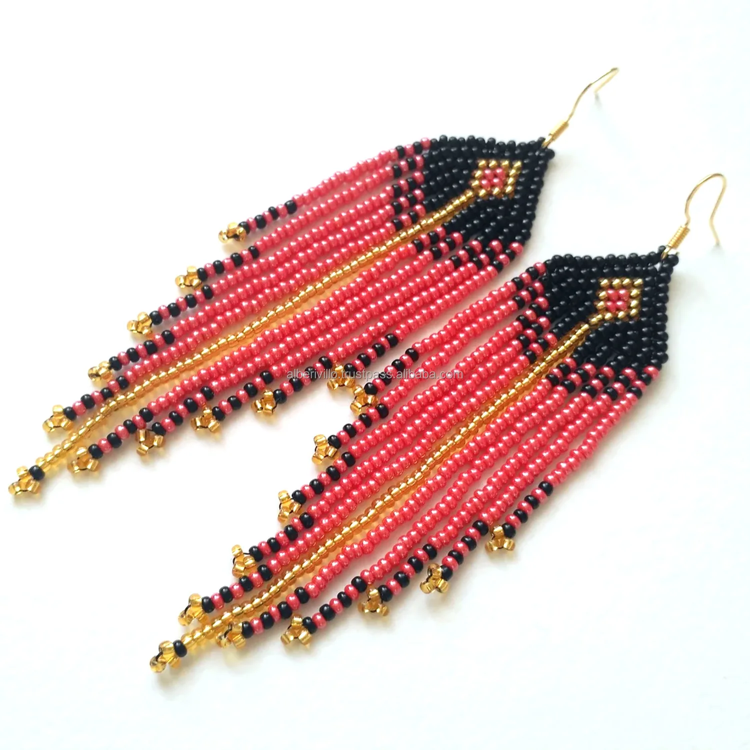 

Beaded earrings Original Tassel Geometry Hand-woven Pattern Trend Simple Gradient color Bohemia Alloy female Rice bead earrings