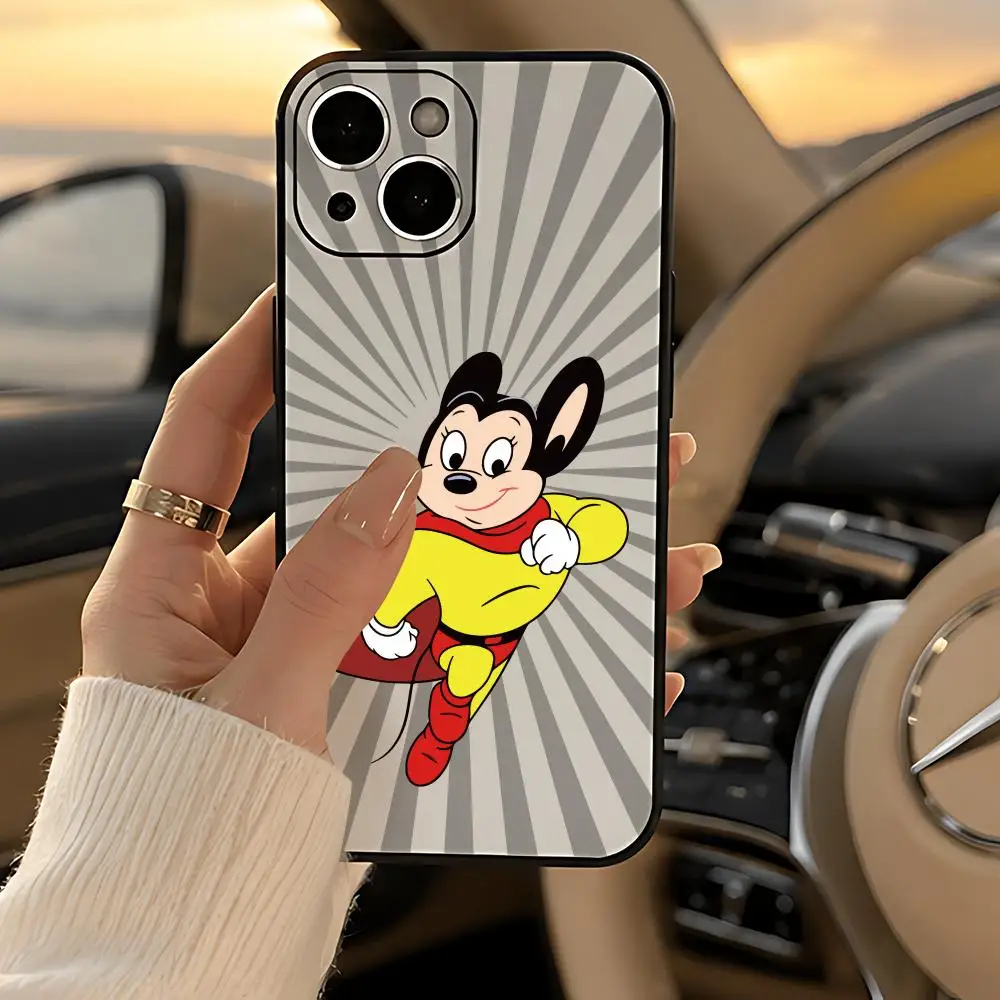 Funda para Teléfono con Diseño de Dibujos Animados M-Mighty M-Mouse, Negra, Resistente, Mate, Antigolpes, Suave, para iPhone 13/14/15/16/17 Pro Max