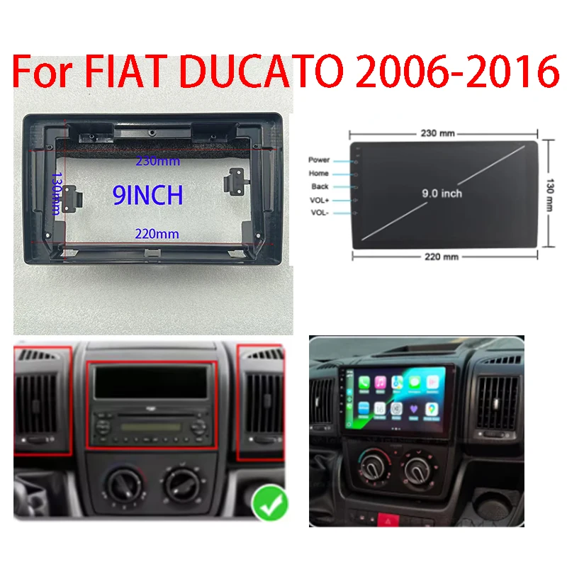 For FIAT DUCATO 2006-2016 LOW-END (7/9inch) Car Multimedia Radio Frame Fascia Panel Dashboard Mounting Bracket