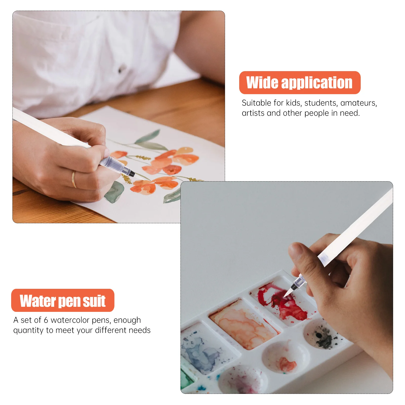 

1Set Water Injection Pens 6 Colors Lightweight Portable Watercolor Brush Pens Student Drawing Painting Tools Portable Markers