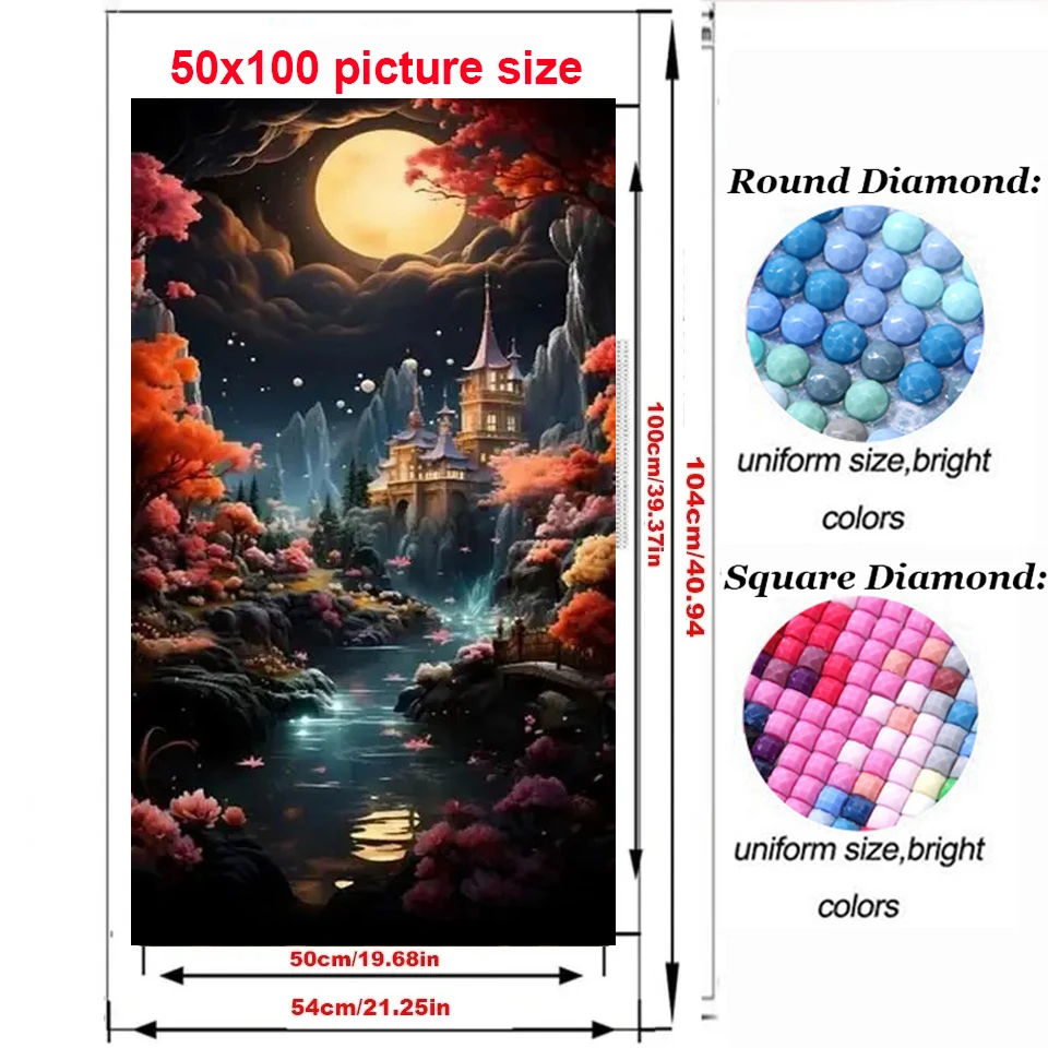 Sakura Temple Japanese Landscape Large 5D DIY Diamond Painting New 2024 Full Square Round Mosaic Sunset Aesthetic Art Rhinestone