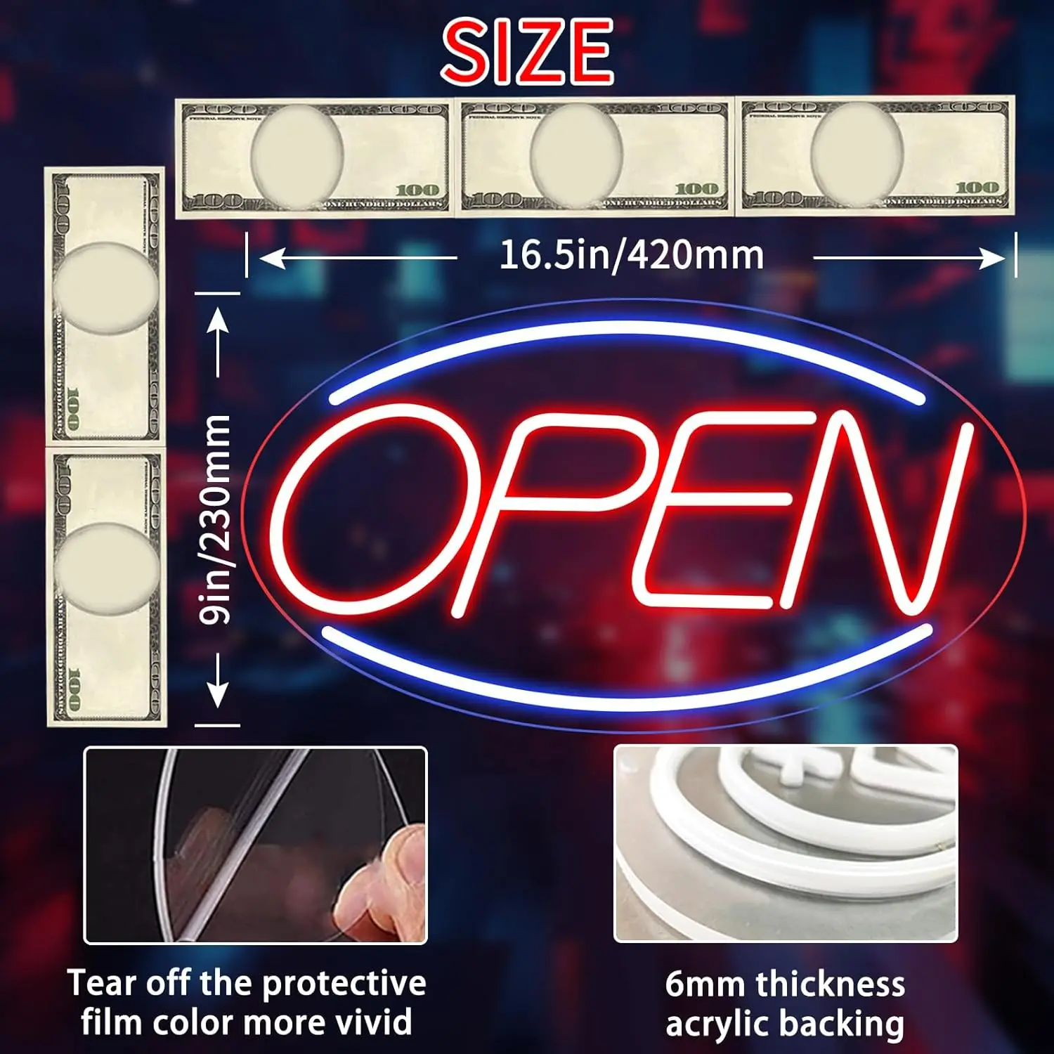 Letreros abiertos para negocios ultrabrillantes con interruptor de encendido/apagado para ventana delantera, puerta de vidrio, tienda, floristería, Bar, salón, cafés, Pub