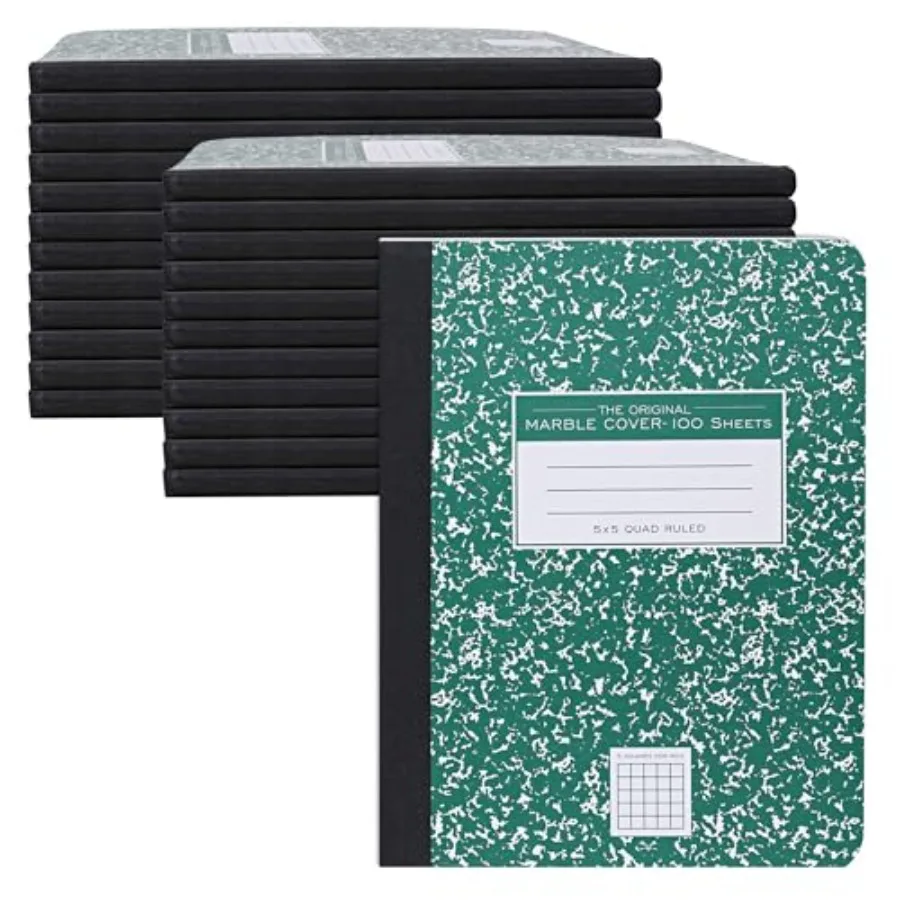 

Hard Cover Composition Notebook Pack Green Marble Comp Book 9.75″ x 7.5″ 5x5 Grid Graph Ruled 00 Sheets 200 Pages Made in USA