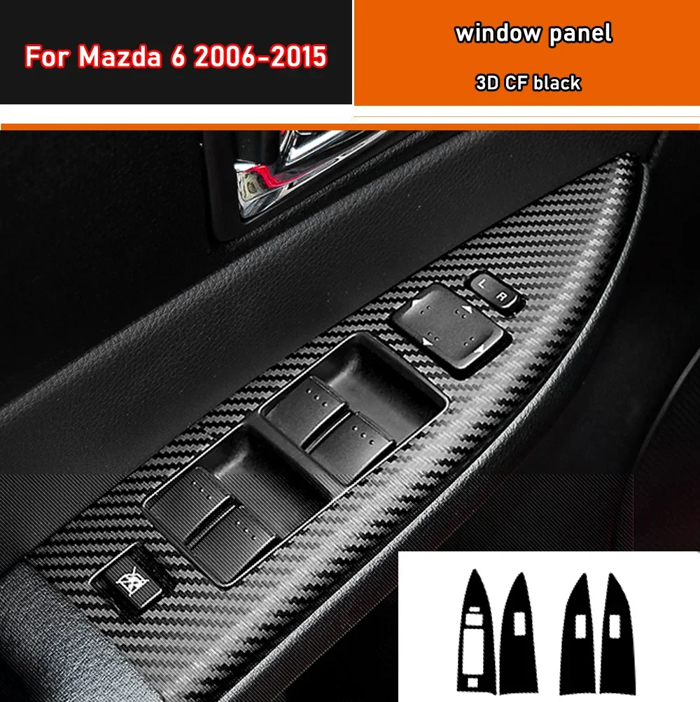 Car Styling Black Carbon Decal Car Window Lift Button Switch Panel Cover Trim Sticker 4 Pcs/Set For Mazda 6 2006-2015