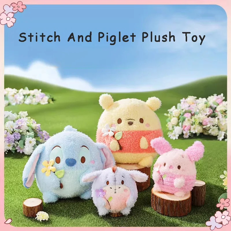 

Stitch And Piglet Plush Toy Official Fufy Collection Flower Design Character Doll