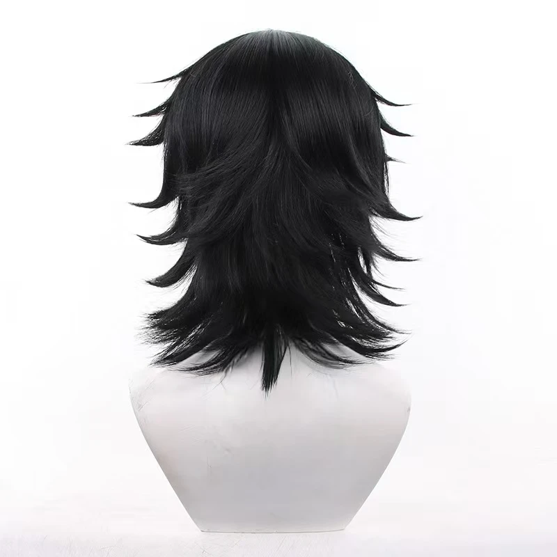 Anime Ace Cosplay Wig Short Black Hair Heat Resistant Synthetic Hair With Rose Net For Halloween Party Wig