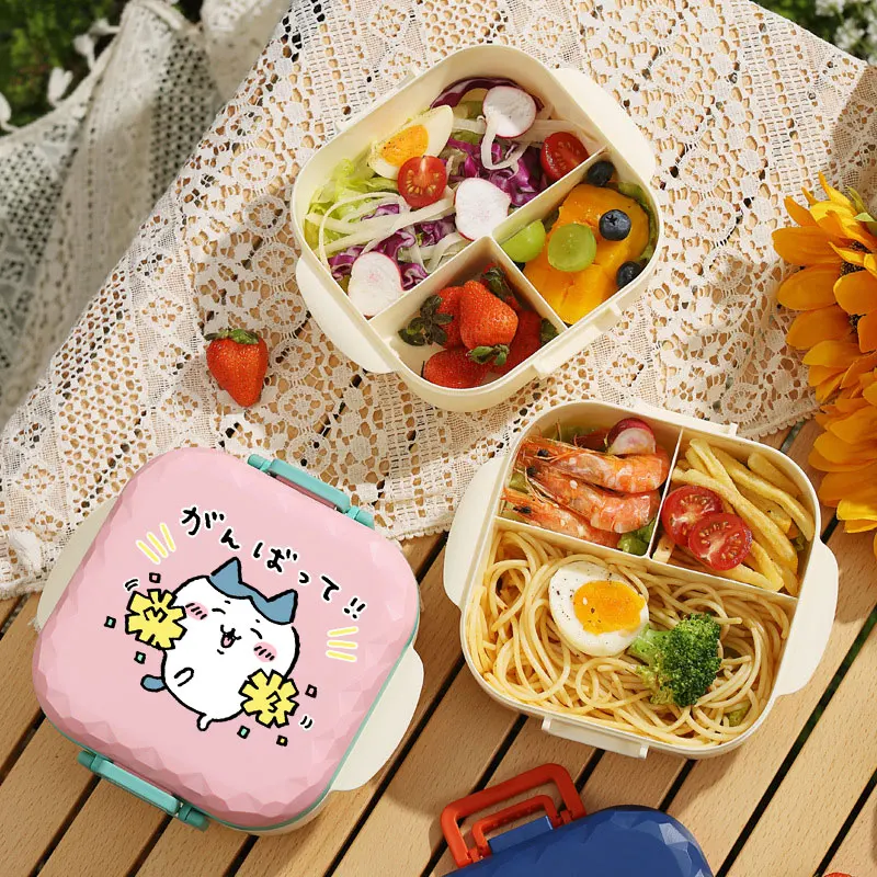 Lonchera Kawaii de 800 ml para Chiikawa, Apta para Microondas, con Cuchara y Tenedor, Portátil, para Estudiantes y Trabajadores de Oficina, Sin BPA, Regalo