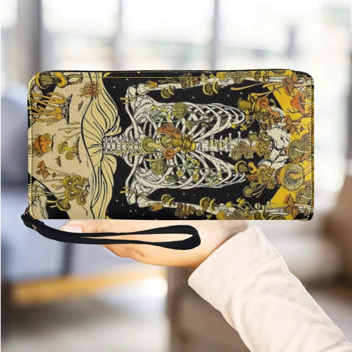 

Scary Skull Skeleton Mushroom Luxury Design Girls Long Wallet High Quality Travel Coin Purse Passport Card Holder Fashion Clutch