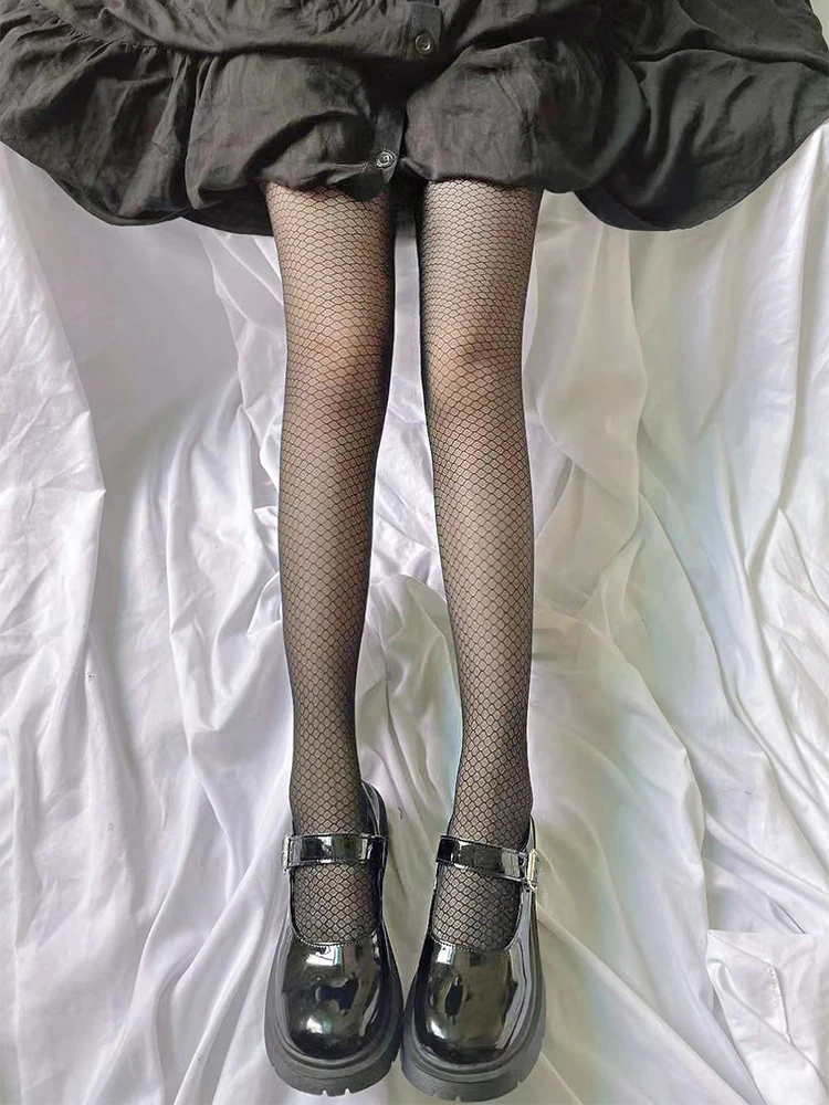 

Fashion Personality Fish Scale Jacquard Lolita Gothic Pantyhose Summer Thin Small Plaid Breathable Women Sexy Tights