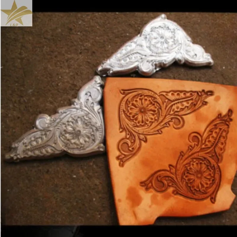 

3D Corner Pattern Logo Leather Embossing Mold Leather Carving Tool Craft Pressing Stamp Retro Flower Design Leather Working Tool