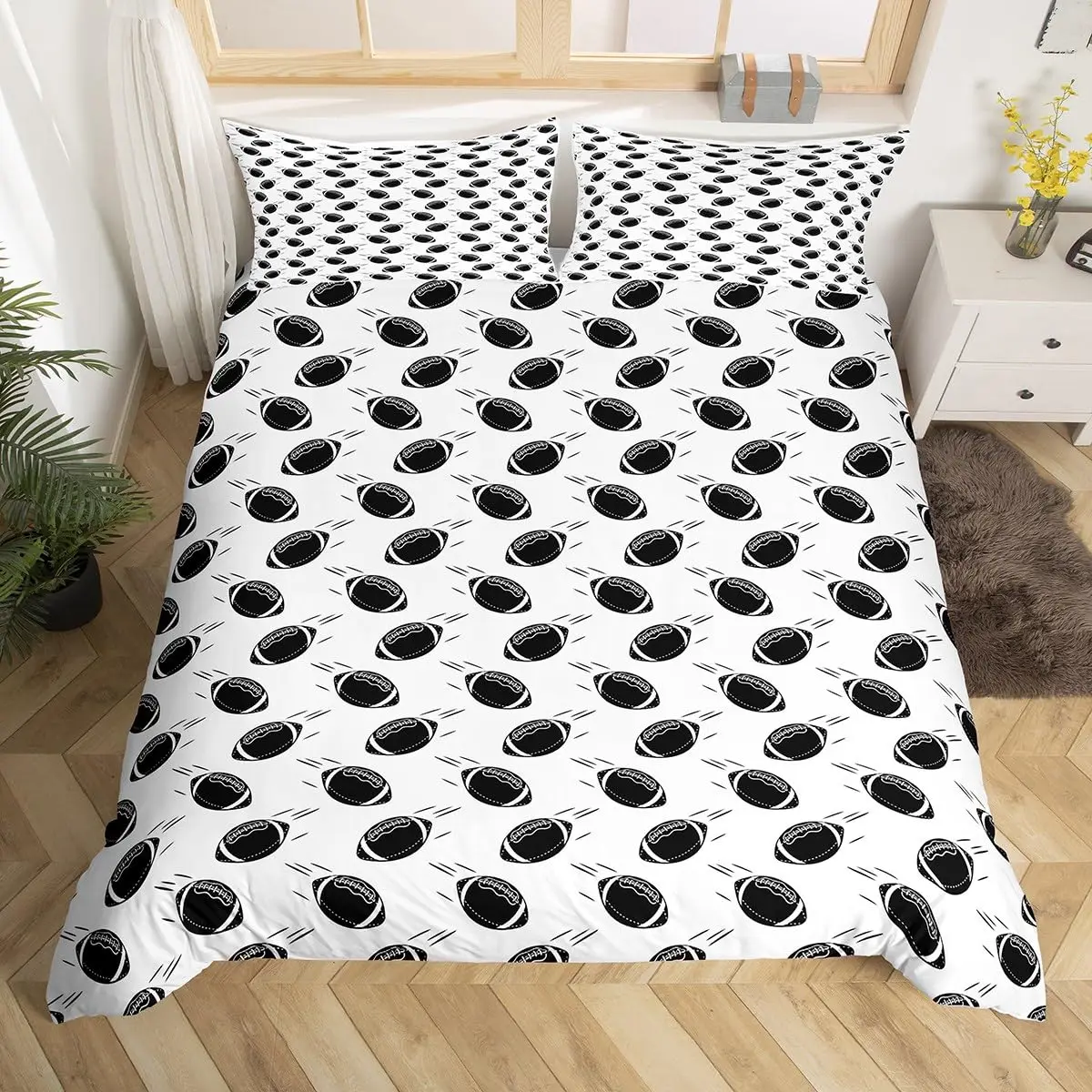 

Ball Sports Games Kids Boys Duvet Cover Queen Size,Baseball Basketball Football Bedding Set Hand-painted Cartoon Comforter Cover