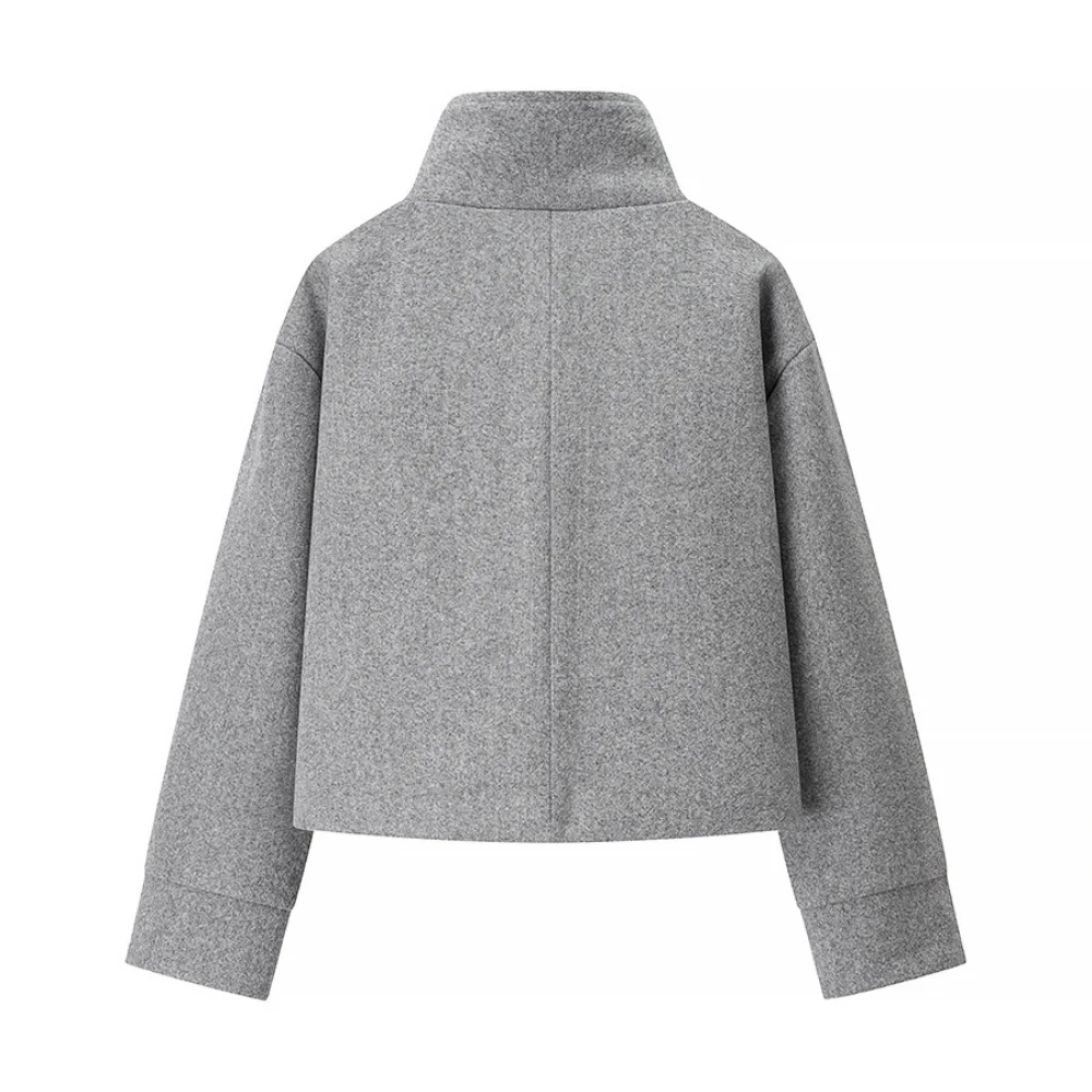 Cappotto da donna in lana allentata con colletto alla coreana, manica lunga, tasca con bottoni, autunno/inverno, nuova moda