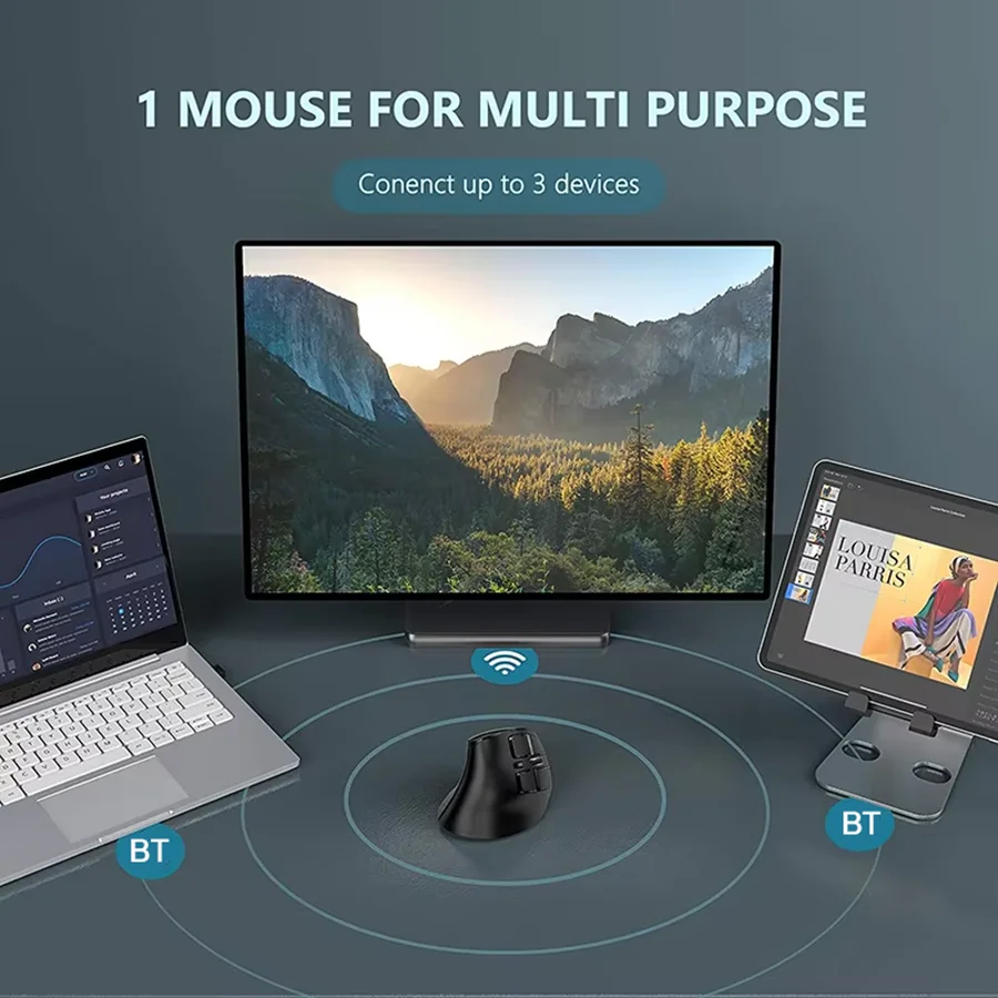 JOMAA Vertical Mouse,Wireless Ergonomic Mouse,Rechargeable Silent Click Buetooth Mouse,OLED Screen,Reduces Tension,for PC Laptop