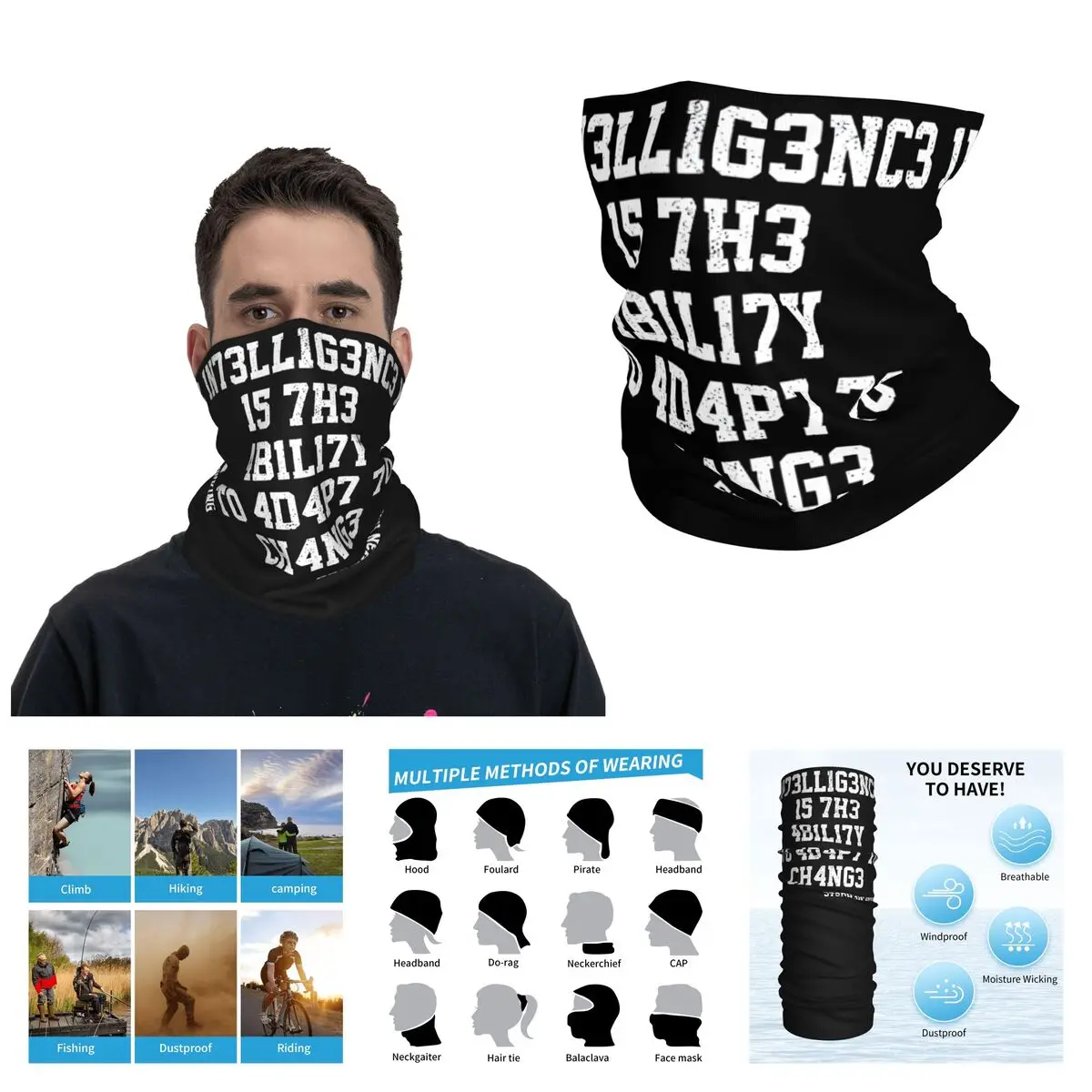 Charming Lntelligence is the ability to adapt to change Bandana Neck Cover Printed Motorcycle Club Face Scarf Cycling Face Mask