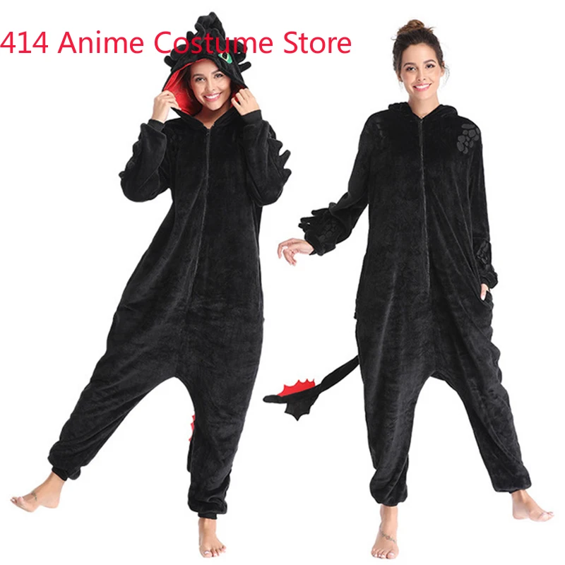 Dragon Anime Animal Onesie Cosplay Women Kids Train Your Night Fury Flannel Pajama E46762AC